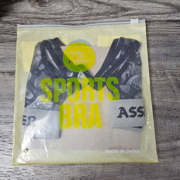 ALF New Mushroom Mesh Sheer Stretch Gray And Black Sports Bra - Picture 5 of 6